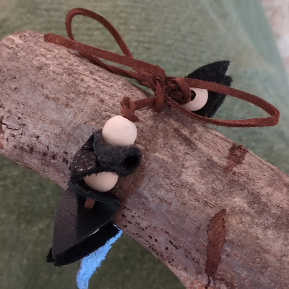Handmade Genuine Leather Natural Wood Necklace Choker Bracelet Black #09 - Picture 7 of 11